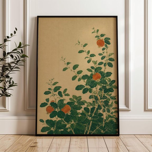 Persimmon Tree Asian Inspired Botanical Woodblock Poster