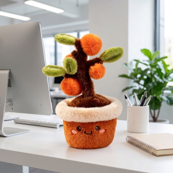 Persimmon Tree Stuffed Potted Desktop Ornament, Shape Retaining Skin Friendly No Maintenance Faux Plant Decor, Cozy Compact Accent for Office Bedroom Window Shelf Display