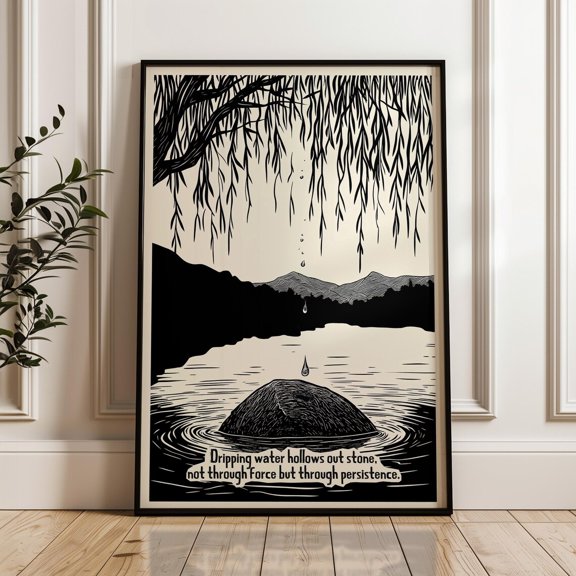 Persistence Dripping Water Strength Quote Wall Art Decor Unframed Paper Print