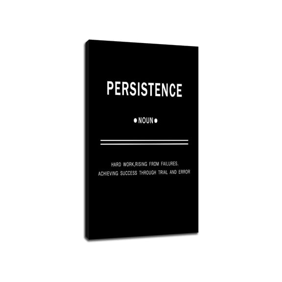 Persistence and Positive Quotes Canvas Wall Art, Motivational Office Poster Inspirational Print, Black Theme Decor for Bathroom Bedroom
