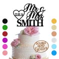 thumbnail image 1 of Persoanlized Mr & Mrs Wedding Cake Topper, Custom Name & Date Wedding Anniversary Party Cake Decoration, Color Option Double Sided Glitter, 1 of 8