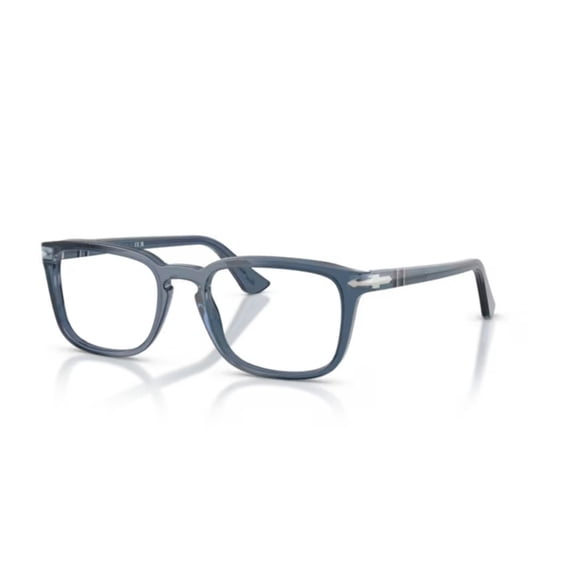 Persol Men's 0Po3382v Translucent Blue Acetate Rectangular Eyeglasses With Silver Accents Blue