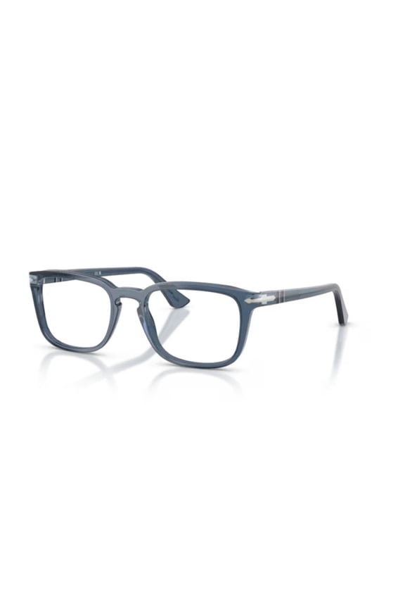 Men's 0Po3382v Translucent Blue Acetate Rectangular Eyeglasses With Silver Accents Blue