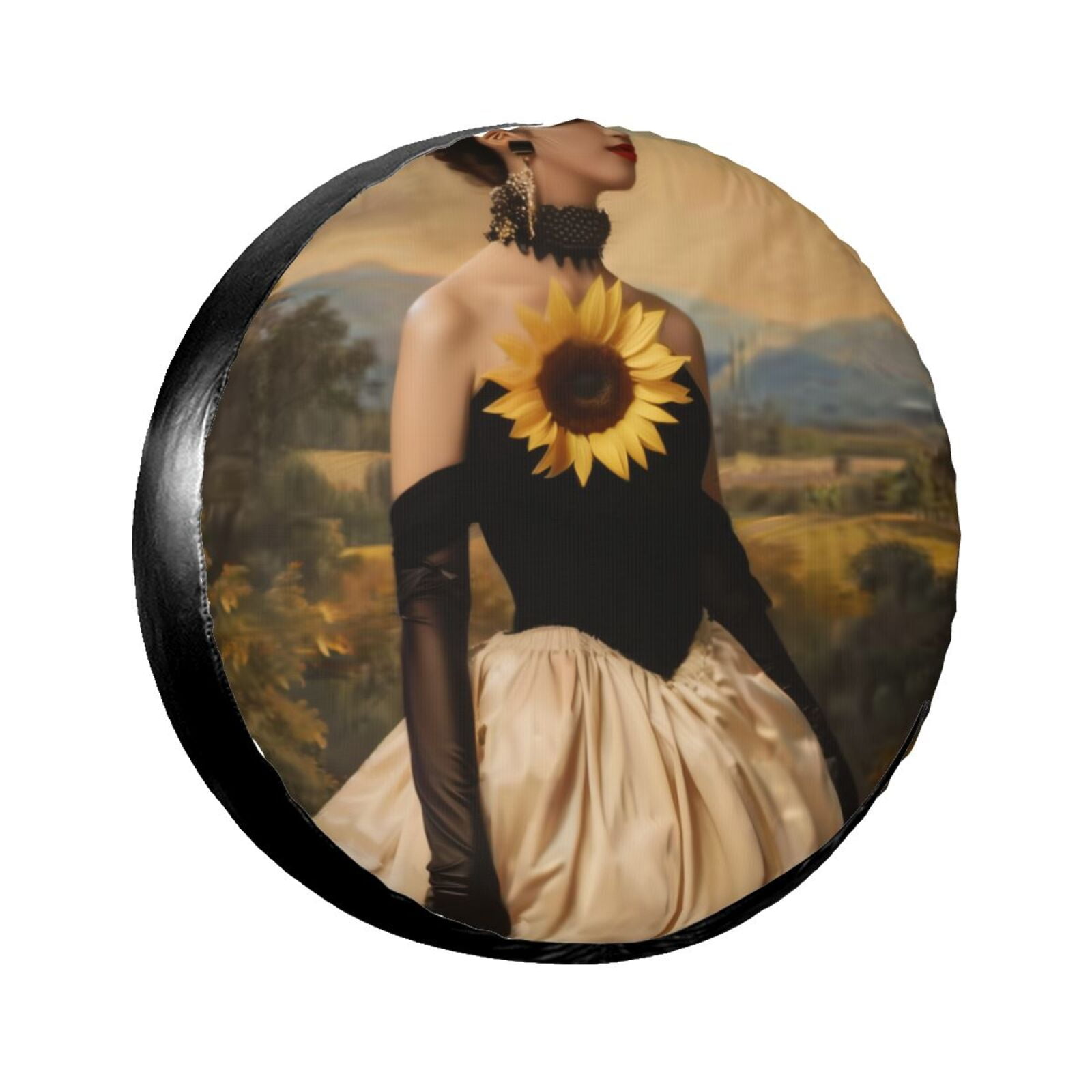 Person in Black and formal dress with and Background Spare tire cover, weather proof wheel
