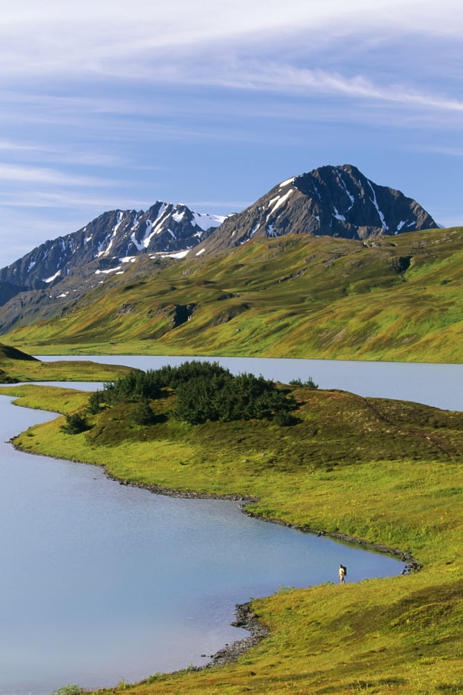 Person Hiking Along Lost Lake Kenai Peninsula Alaska Canvas Art - Michael DeYoung Design Pics (11 x 17)