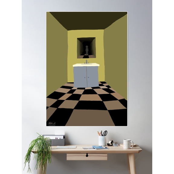 Person In The Bathroom Mirror Poster Wall Art, Modern Wall Decor For Living Room Bedroom, 8x12 UNFRAMED