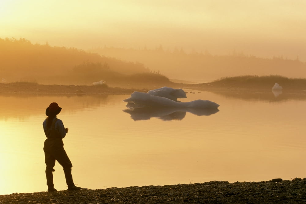 Person On Beach Sunrise Pederson Lagoon Kp Ak Aialik Bay Canvas Art - Michael DeYoung Design Pics (34 x 22)