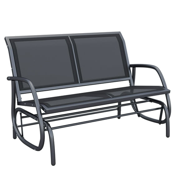 Person Outdoor Glider Bench, Patio Double Swing Rocking Chair Loveseat w/ Powder Coated Steel Frame