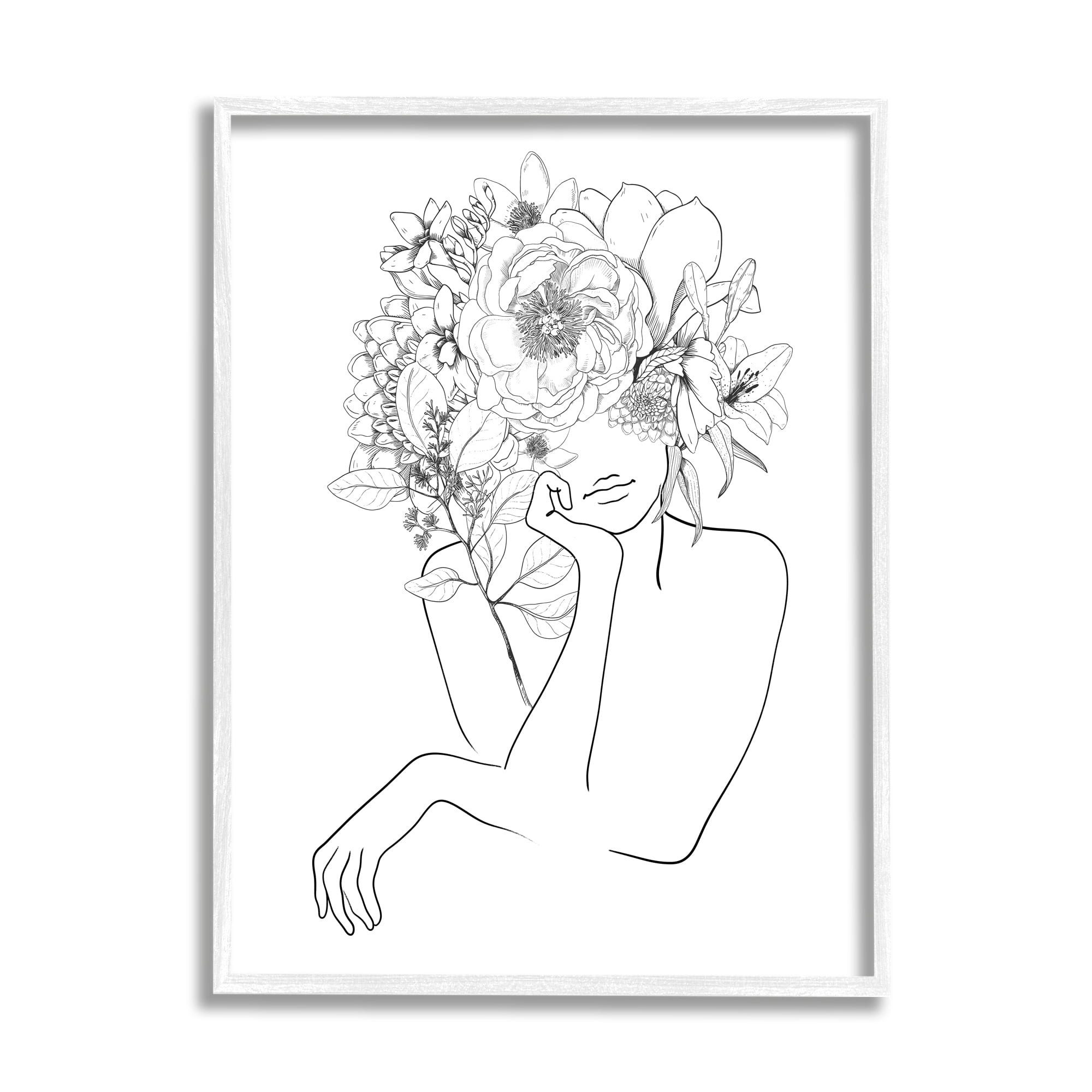 Person Resting Head Hand Flower Blossom Arrangement Botanical & Floral Graphic Art Framed Art Print Wall Art