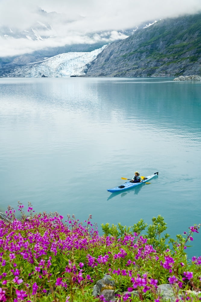 Person Sea Kayaking In Shoup Bay In Prince William Sound Southcentral Alaska Canvas Art - Michael DeYoung Design Pics (11 x 17)