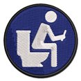 thumbnail image 1 of Person Sitting on Toilet with Phone Restroom Pooping Applique Multi-Color Embroidered Iron-On Patch - 2.5 Inch Small, 1 of 5