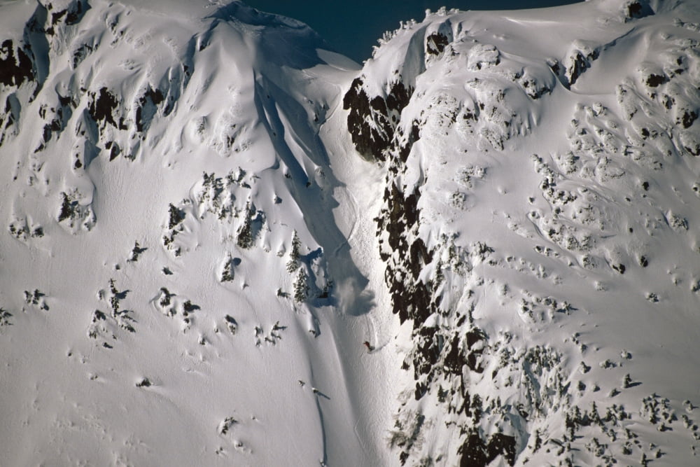Person Snowboarding Down Chute Eaglecrest Ski Resort Douglas Isl Near Juneau Alaska Se Winter Canvas Art - Peter Barrett Design Pics (34 x 22)
