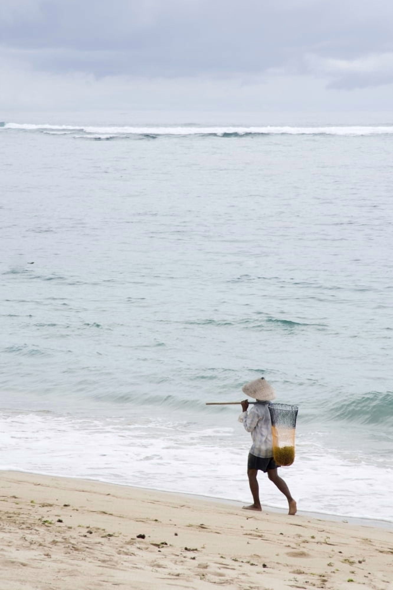 Person Walking On Beach With Fishing Net BaliIndonesia Canvas Art - Keith Levit Design Pics (13 x 20)