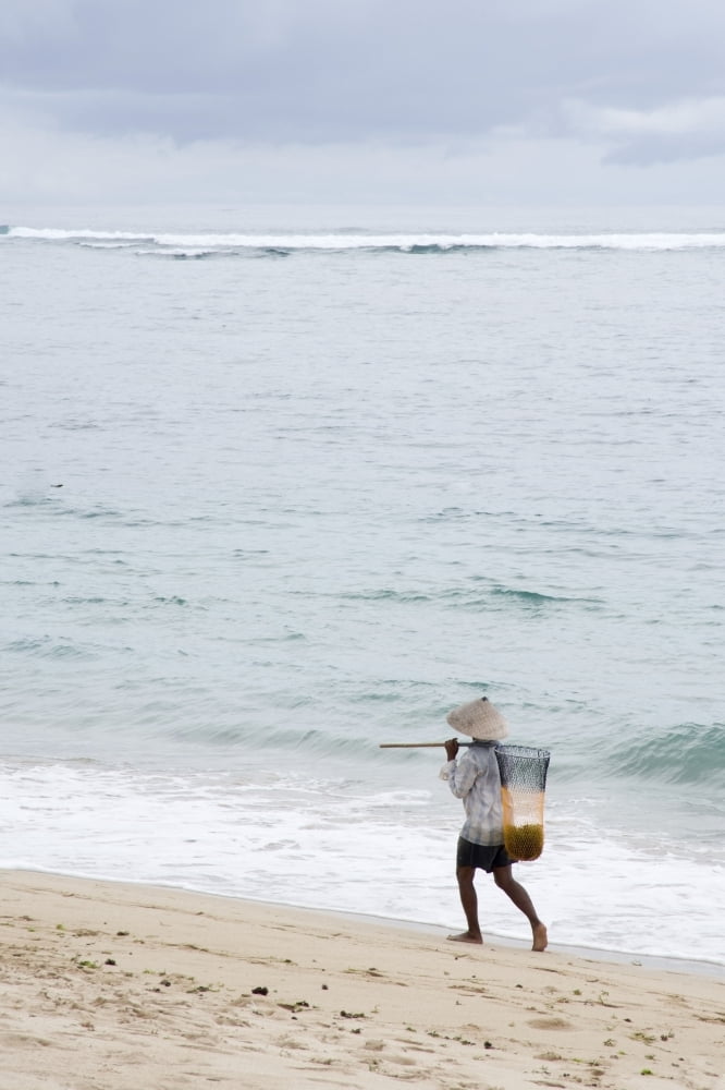 Person Walking On Beach With Fishing Net BaliIndonesia Canvas Art - Keith Levit Design Pics (26 x 40)