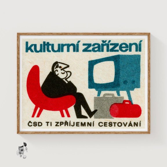 Person Watching Matchbox Art Print Vintage Czech Mid Century Decor (Wall Decor)