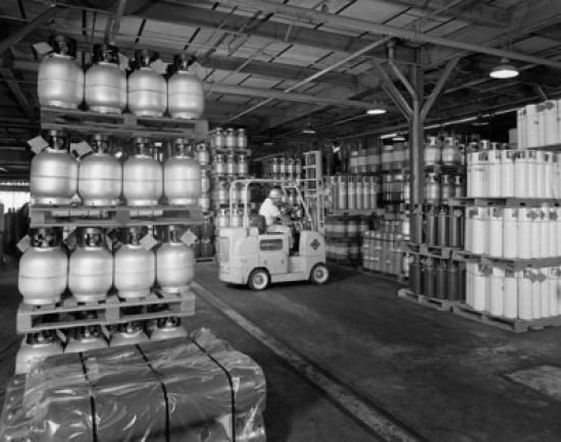 Person sitting in a forklift in a chemical plant Union Carbide Torrance California USA Canvas Art - (18 x 24)