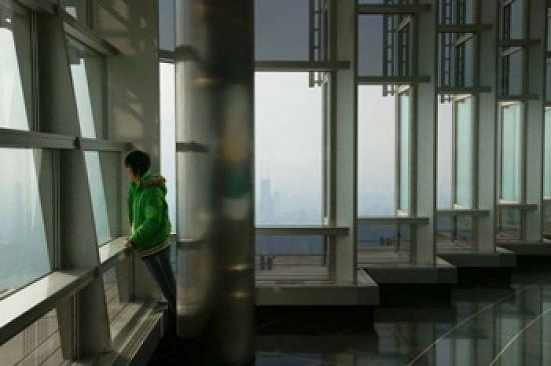 Person viewing a city from observation point in a tower Jin Mao Tower Lujiazui Pudong Shanghai China Canvas Art - Panoramic Images (36 x 24)
