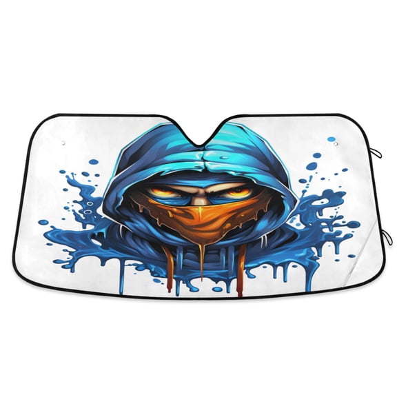Person with Mask Hood Car Windshield Sun Shade Foldable Car Front Window Visor Heat and UV Protection 53x23.5