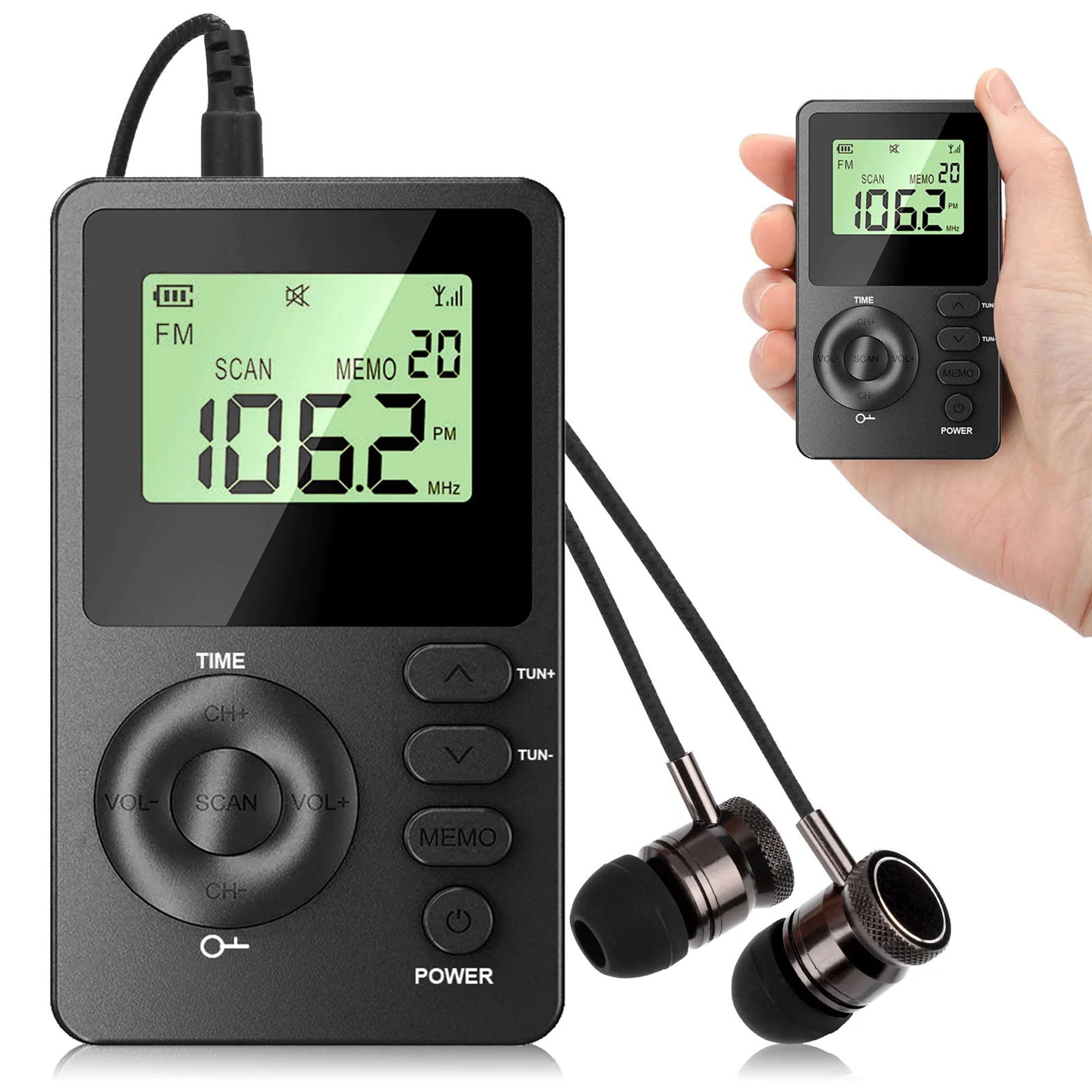 Mini radio portable fm, récepteur radio de poche avec écouteur Fm radio  stéréo pour marcher courir jogging