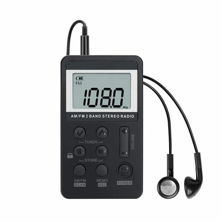 Personal AM/FM Portable Pocket Radio, Mini Digital Tuning Walkman Radio, with Rechargeable Battery, Earphone, Lock Screen for Walk/Jogging/Gym/Camping - Black
