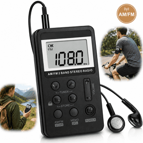 Personal AM/FM Portable Pocket Radio, Mini Digital Tuning Walkman Radio, with Rechargeable Battery, Earphone, Lock Screen for Walk/Jogging/Gym/Camping - Black