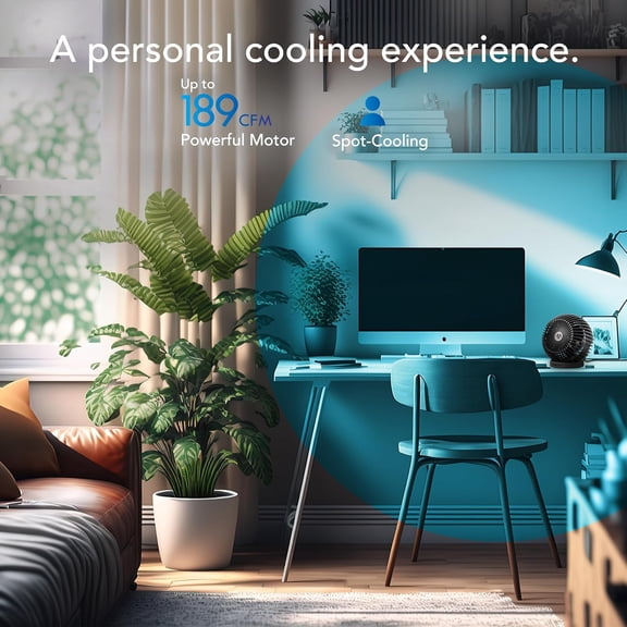 Personal Adjustable Fan, Quiet Operation, Targeted Cooling Airflow, 2 Speed Settings, Manual Control, Detachable Base, Black