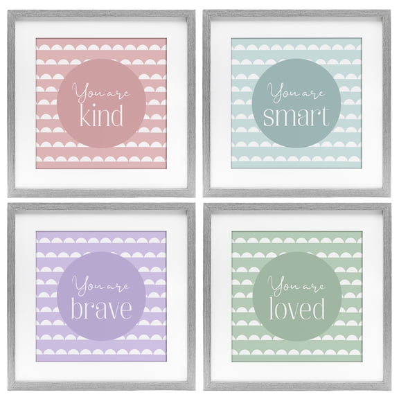Stupell Industries Personal Affirmations Inspirational 4 Piece Gray Framed Print Under Glass Set, design by Christine Simpson Art