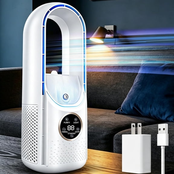 Personal Air Cooler for Desk & Bedside, Mini Bladeless Cooling Fan with 3-Speed Control, Wall Mounted Electric Fan, Portable Usb Rechargeable Air Conditioner for Summer Bedroom Office
