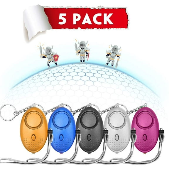 Personal Alarm-130DB Vigilant Bell, LED Flashlight & Key Chain. Security Horns & Sirens for Self Defense in Emergency, Helpful Device for Elder, Student, Kid, Night Worker, Jogger (5pc)