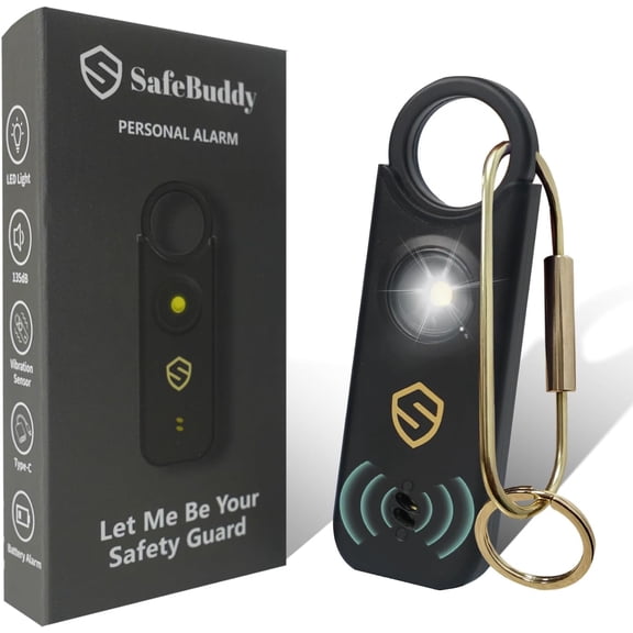 Personal Alarm for Women, Men, Kids, Elderly, Self Defense - Designed by Women 140DB Extra Speakers Alarm with Strobe Light, Rechargeable, Safety Alarms and Premium Keychain (Carbon Black)