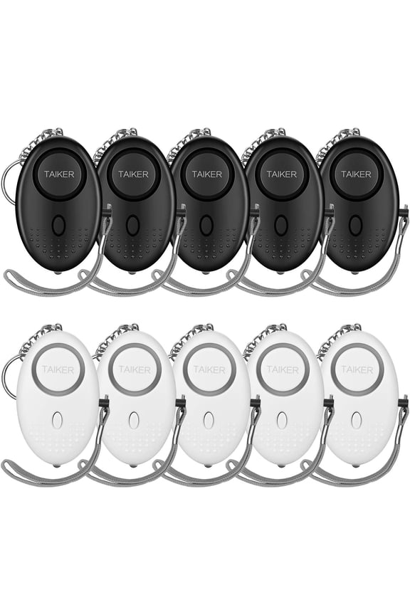Personal Alarm for Women, 10 Packs 140DB Emerncy Self-Defense Security Alarm Keychain with LED Light for Women Kids and Elders (Black & White)