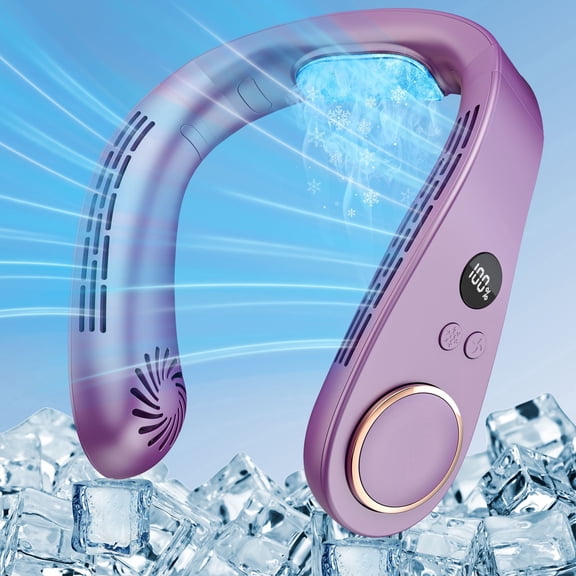 NIYPS Personal Bladeless Neck Fan - Neck Air Conditioner with Cooling Plate,Small Headphone Necklace Fans that Blow Cold Air,Hands Free Cooler for Travel Camping Purple