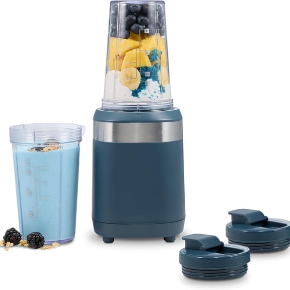 Personal Blender for Smoothies With 2 BPA-Free 14 oz. Travel Blender Jars and Lids, Powerful 400 Watt Motor, Stainless Steel Blades, Kitchen Makeover Blue