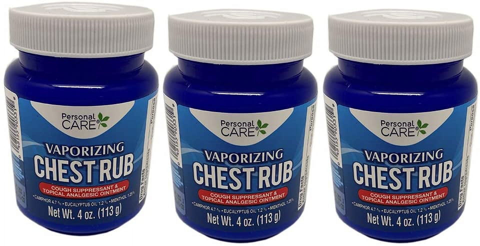 Personal Care Vaporizing Chest Rub. Topical Analgesic. Relief for the Common Cold. Aches, Pain and Cough Suppressant. 4 Oz / 113 g. Pack of 3