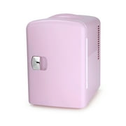 Personal Chiller 6 Can Mini Fridge Beverage and Skincare Refrigerator, Pink