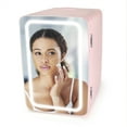 Personal Chiller Mini Fridge with LED Lighted Mirror Door, Coral