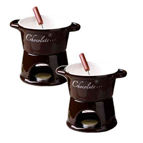 Personal Chocolate Fondue Mug Set with Forks - 2025 Design Ceramic Melting Cup for Chocolate, Cheese & Butter | Mini Fondue Pot for Date Nights, Birthdays & Romantic Gifts