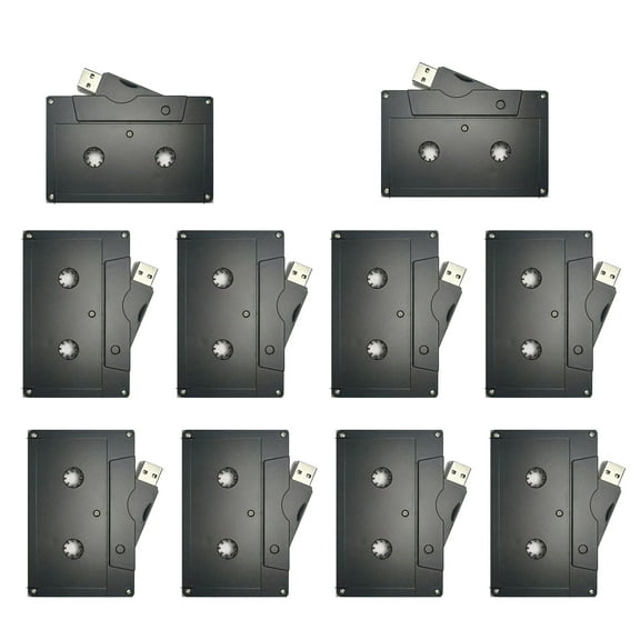 Personal Company Studio Logo Retro Audio Tape Cassette USB 2.0 Flash Drive (No LOGO Black, 1GB*10PACK)