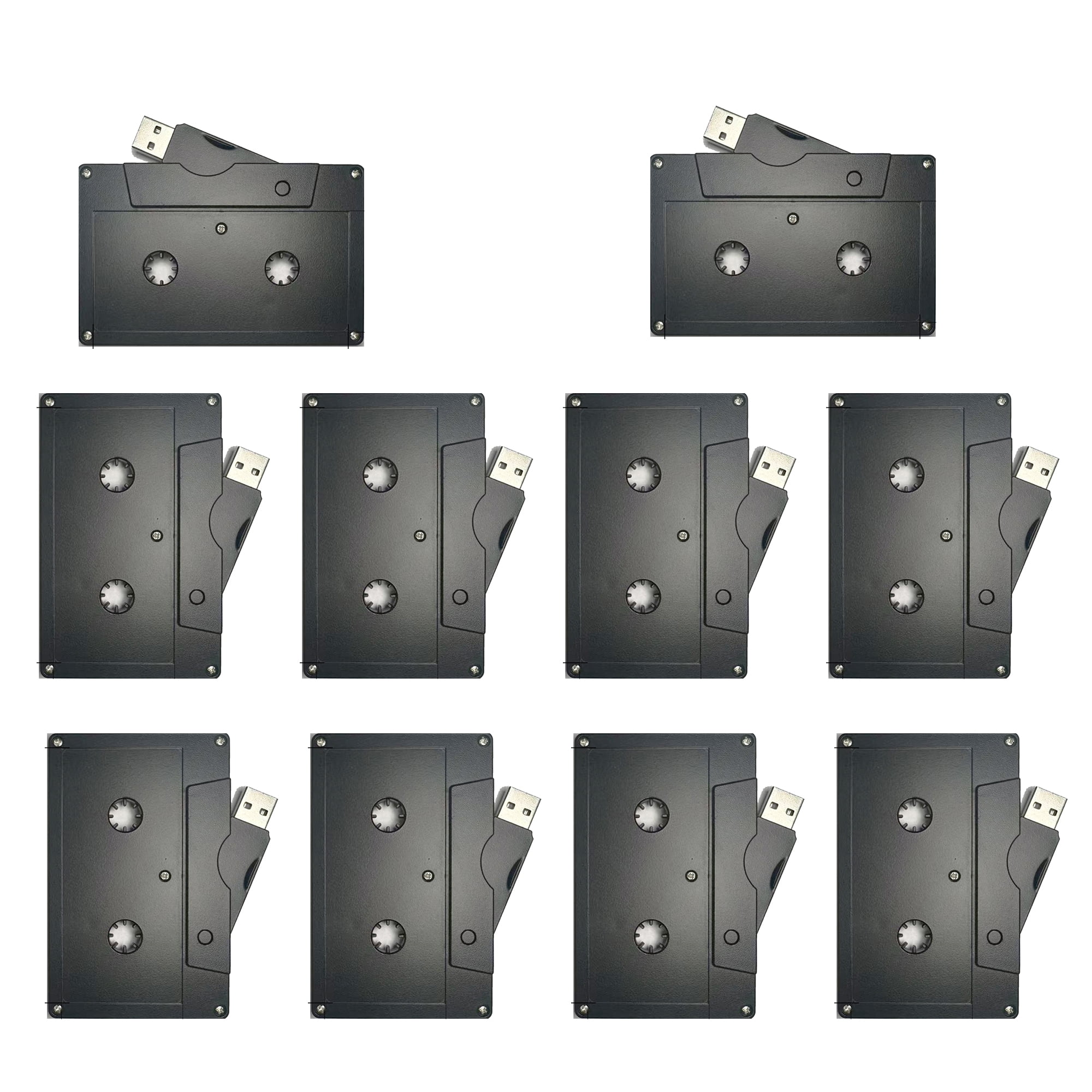 Personal Company Studio Logo Retro Audio Tape Cassette USB 2.0 Flash Drive (No LOGO Black, 4GB*10PACK)