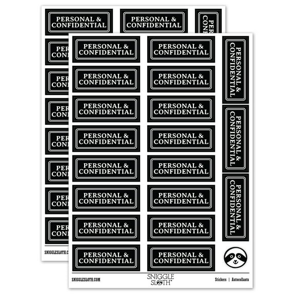 Personal & Confidential Double Line Border Sticker Set - Black - Matte Finish - 2.00" Large