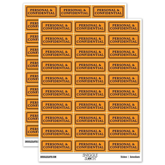Personal & Confidential Double Line Border Sticker Set - Orange - Gloss Finish - 1.75" Medium