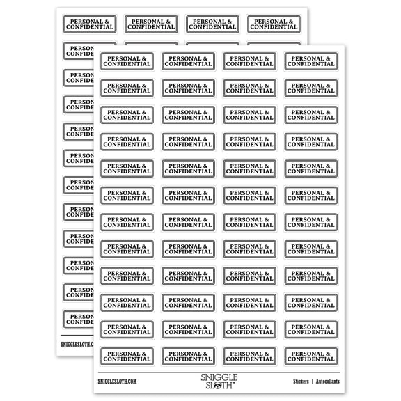 Personal & Confidential Double Line Border Sticker Set - White - Matte Finish - 1.25" Mini