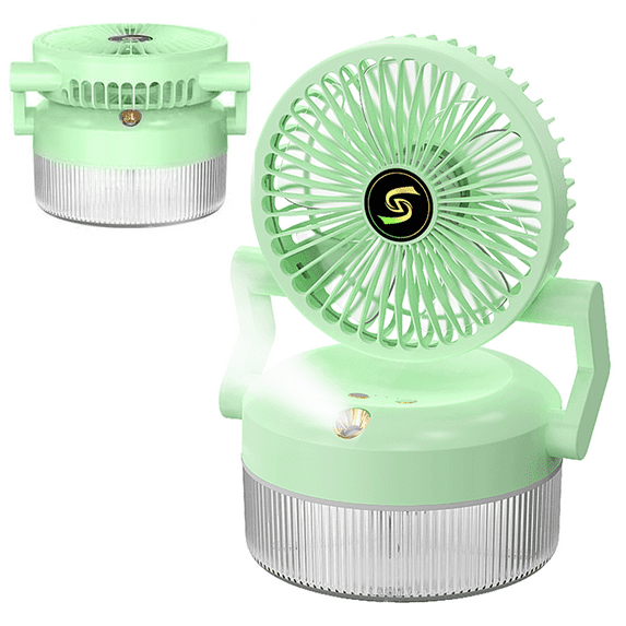 2-in-1 Portable Desk Fan & Humidifier with 800mL Tank, USB Charging, LED Night Light - Personal Cooling for Home Office Camping, Green