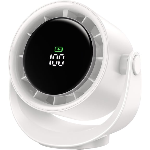 Personal Desk Fan, Strong Turbo Quiet Small USB Fan, 360° Rotate & 5 Speeds Adjustable, 17hrs Running, 4000mAh Battery Operated Portable Fan with LED Display for Home Office Desktop-White