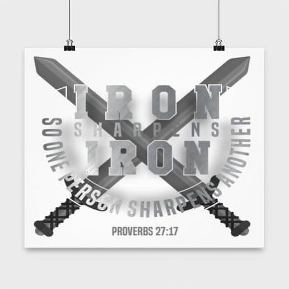 Personal Excellence Poster, Iron Sharpens Iron Proverbs 27:17, Bible Wall Art Gift, White 13x13in Decor