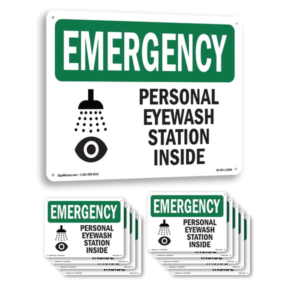 Personal Eyewash Station Inside With Symbol OSHA Emergency Aluminum Sign 24 Inch x 18 Inch - 10 Pack