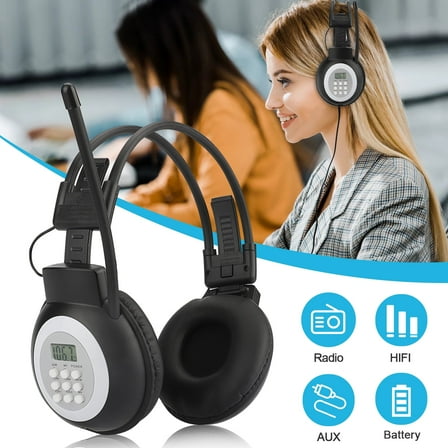 Personal FM Radio Headphones with Best Reception, TSV Wireless FM Radio Headset Ear Muffs Powered by AA Battery - Black