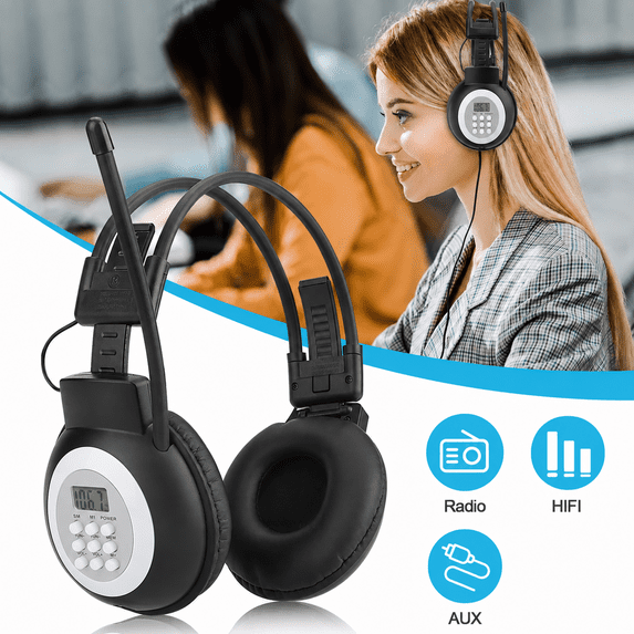 Personal FM Radio Headphones with Best Reception, TSV Wireless FM Radio Headset Ear Muffs Powered by AA Battery - Black