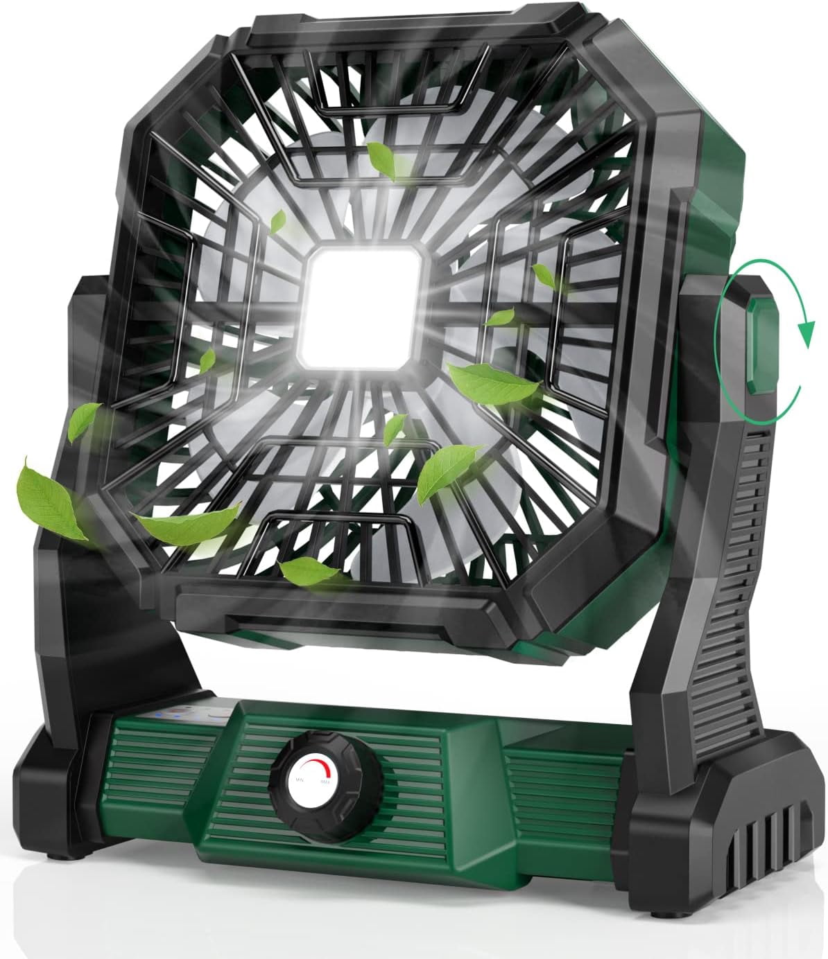 Personal Fan Camping Fan Rechargeable, 20000mAh Battery Powered Fan with LED Lantern, 270 Head Rotation, Small Table Fan Portable, USB Desk Fans with Hanging Hook for Travel Camping Tent Office, Green