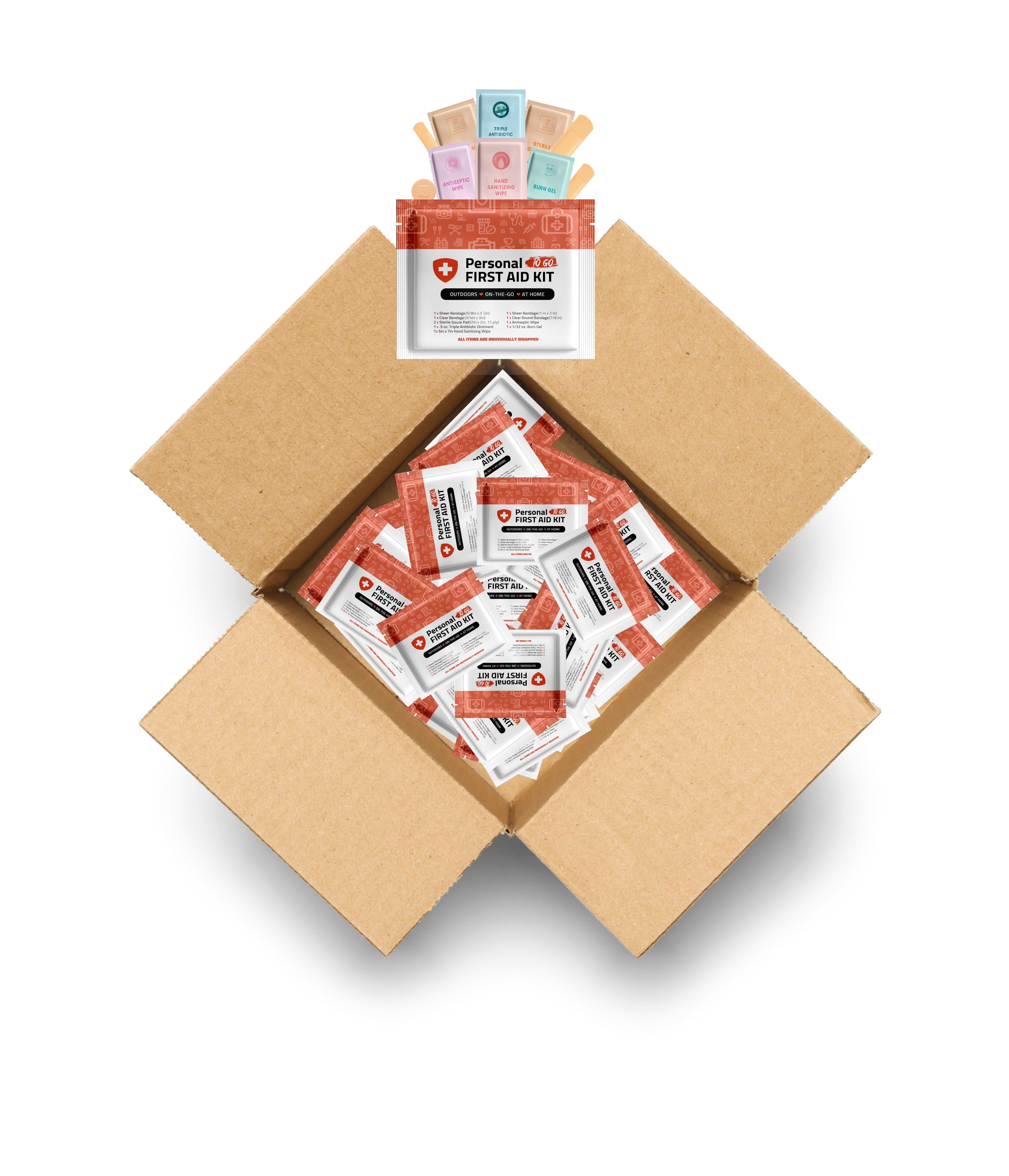 Personal First Aid Kit - Case of 60 | Clean, Treat, Protect Minor Cuts, Scrapes and Burns | Perfect for Home, Office, Car, School, Business, Camping | Individually Wrapped First Aid Products (Orange)
